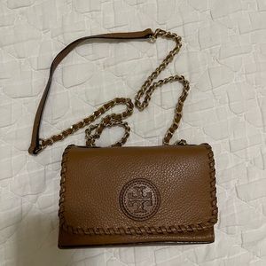 Tory Burch Tan Marion Shrunken Shoulder Bag